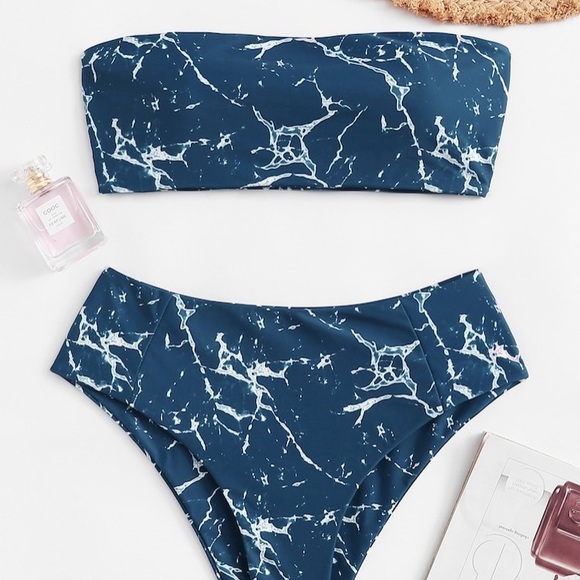 SHEIN Other - SHEIN Marble Print Bandeau w/ High Waist Bikini